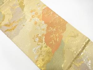 道長取りに群鶴・草花模様織り出し　袋帯